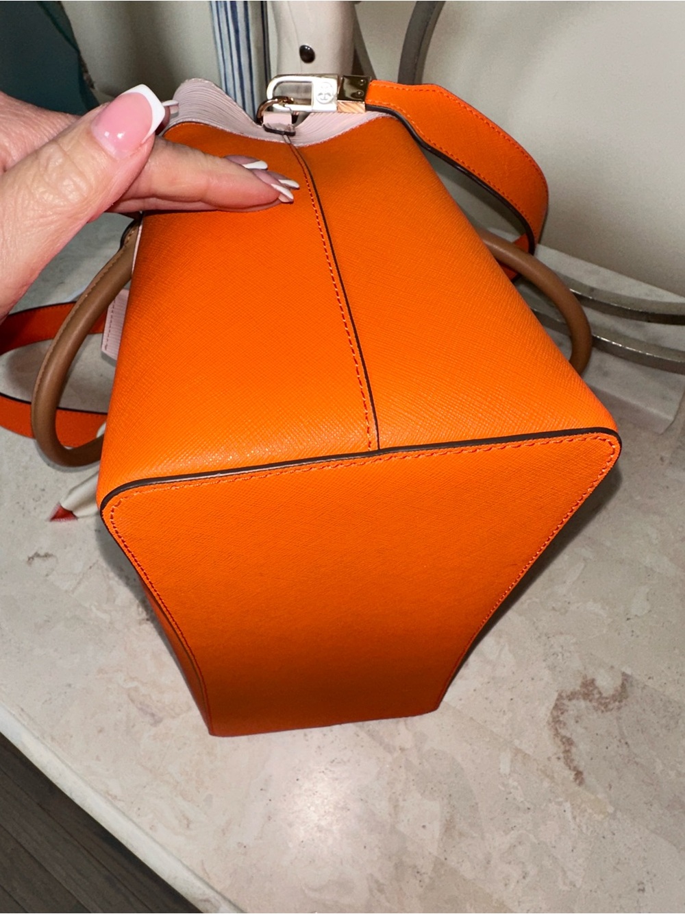 Tory Burch Orange & Pink Leather Top-Handle Satchel - Picture 9 of 13